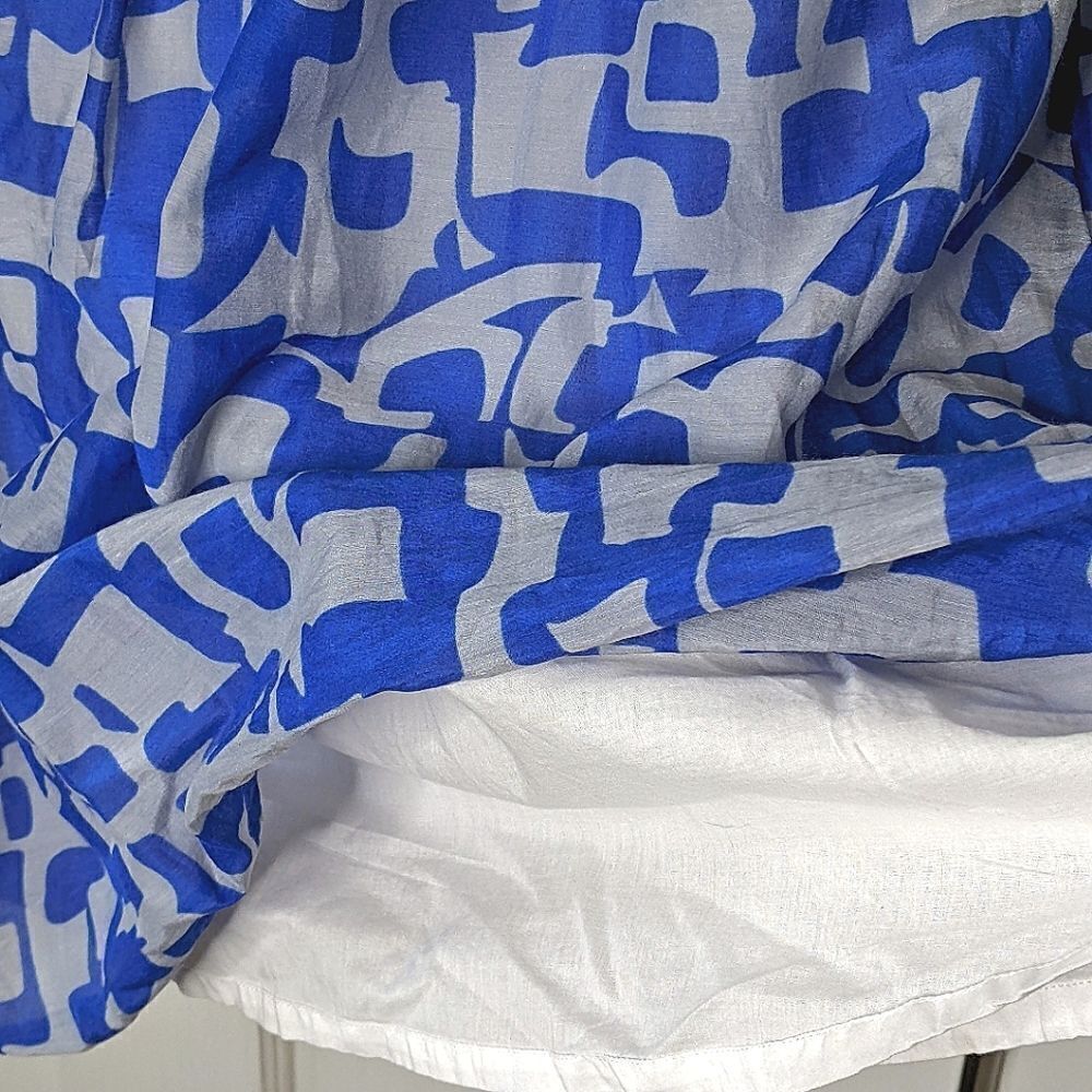 Vintage Square Neck Blue And Grey Fully Lined Cotton Sundress size 10 - Picture 8 of 9